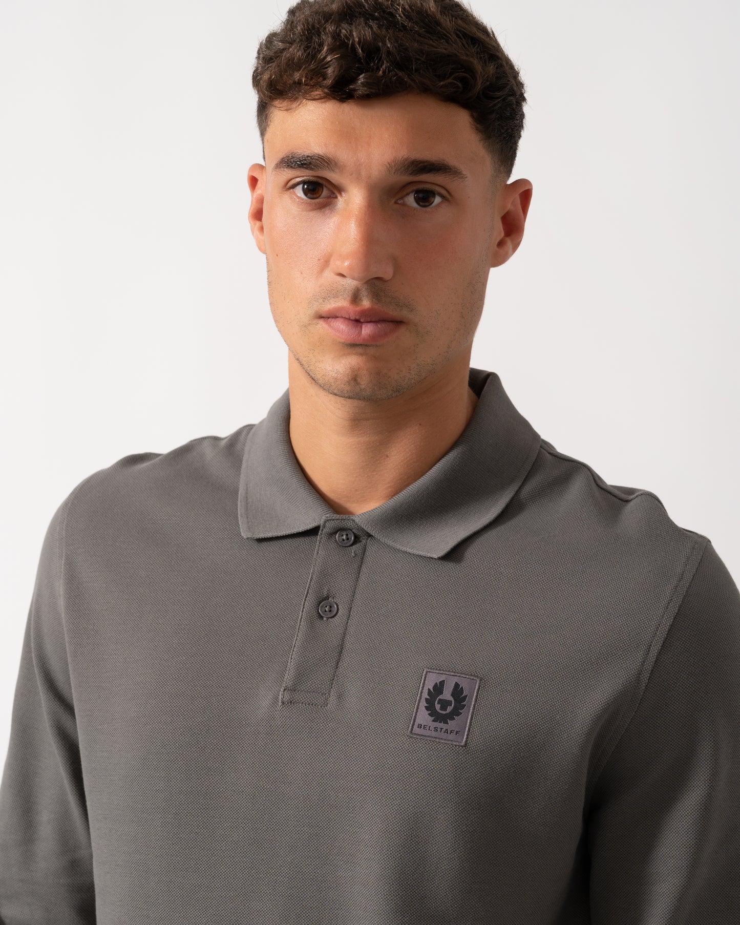 Belstaff Long Sleeved Mens Essentials Polo - Tornado Grey