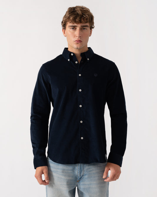Front of Belstaff Mens Cotton Corduroy Street Shirt - Dark Ink
