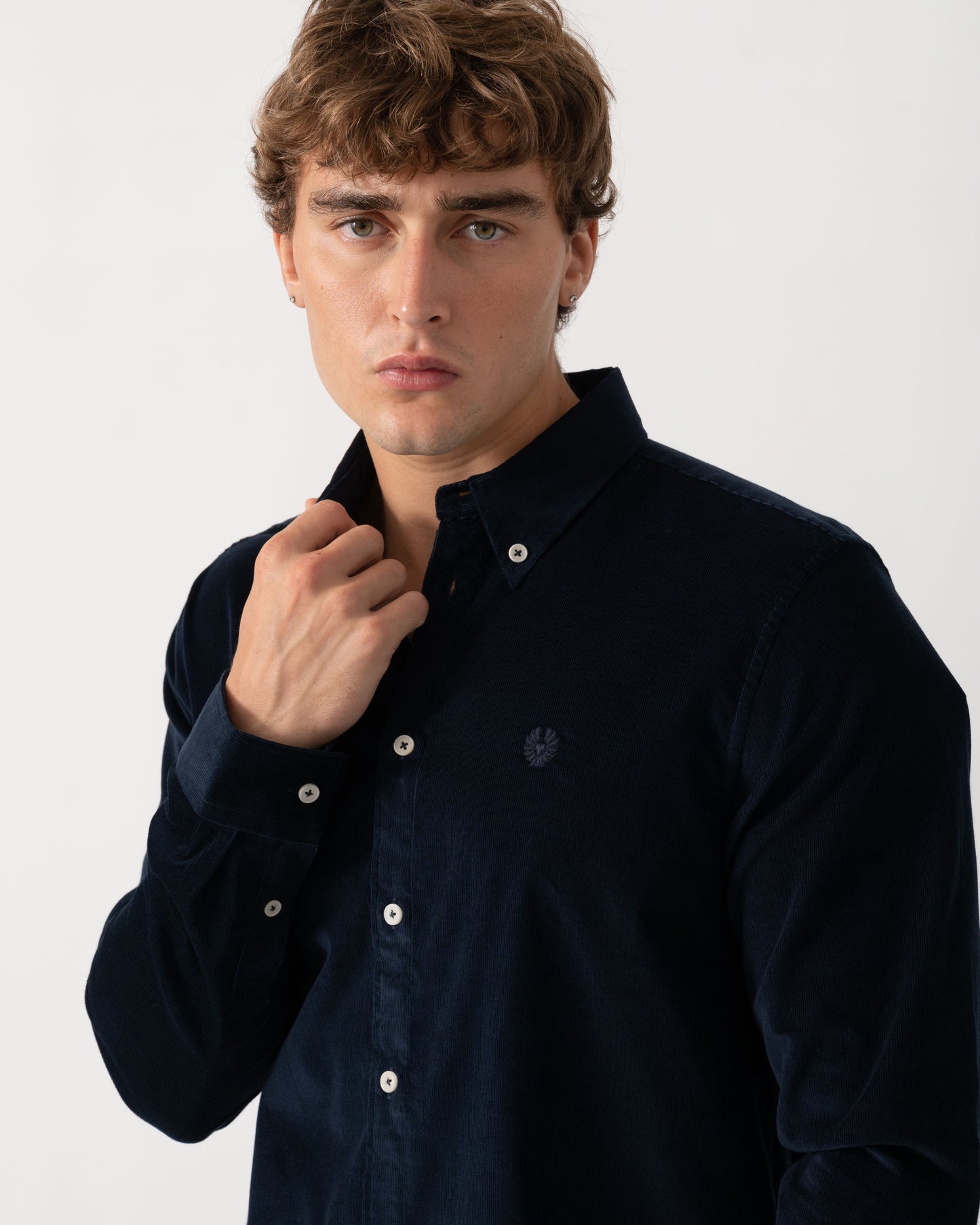 Detail of Belstaff Mens Cotton Corduroy Street Shirt - Dark Ink