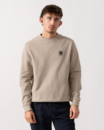 Belstaff Mens Crew Neck Sweatshirt With Logo Patch - Dark Sand main