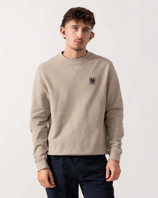Belstaff Mens Crew Neck Sweatshirt With Logo Patch - Dark Sand main
