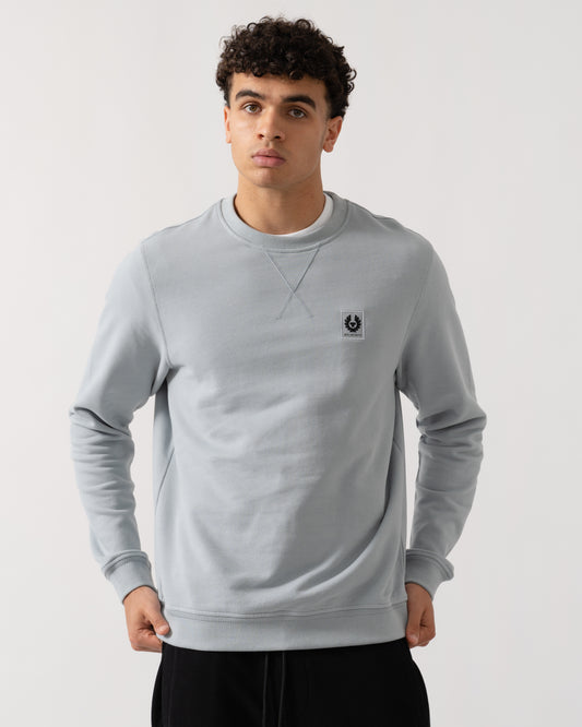 Belstaff Mens Crew Neck Sweatshirt With Logo Patch - Quarry Blue
