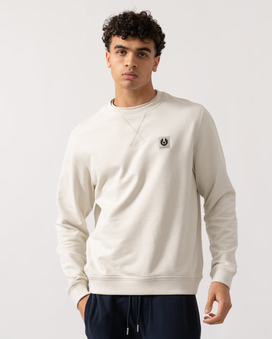 Belstaff Mens Crew Neck Sweatshirt With Logo Patch - Silver Birch