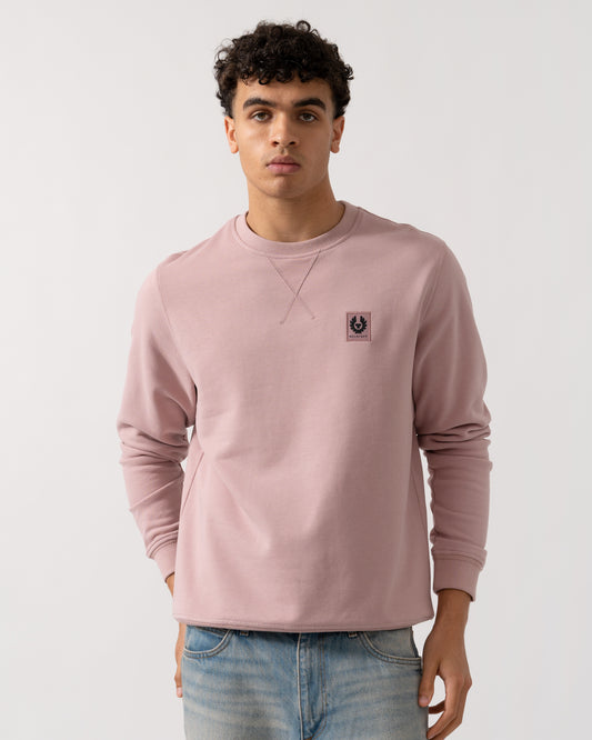 Belstaff Mens Crew Neck Sweatshirt With Logo Patch - Wood Rose