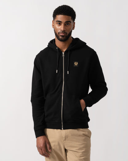 Model wearing a Belstaff Mens Full Zip Hoodie in Black - Main