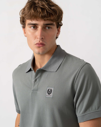 Detail shot of Belstaff Mens Logo Polo - Atlantic Grey