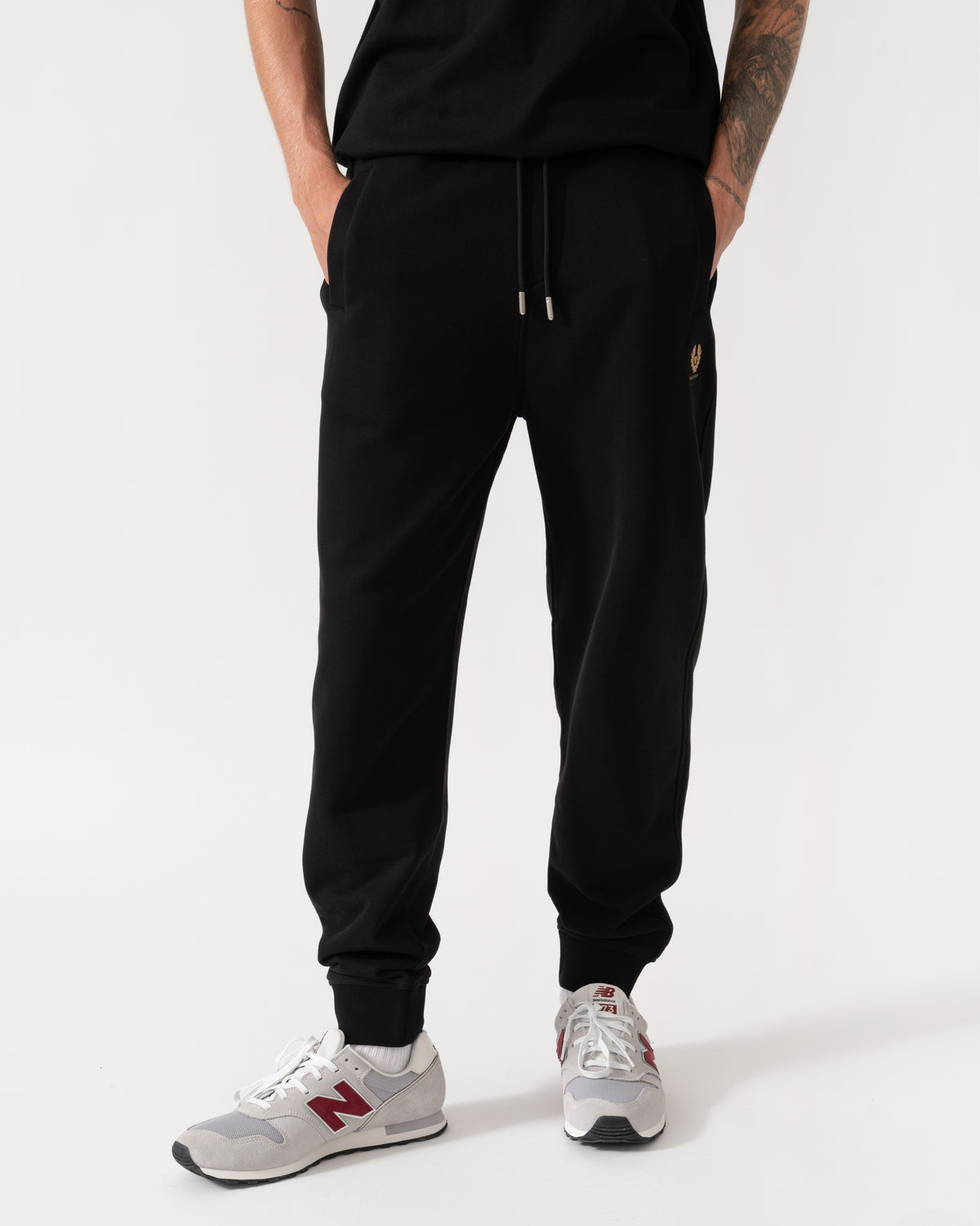 Front of the Belstaff Mens Logo Sweatpants - Black