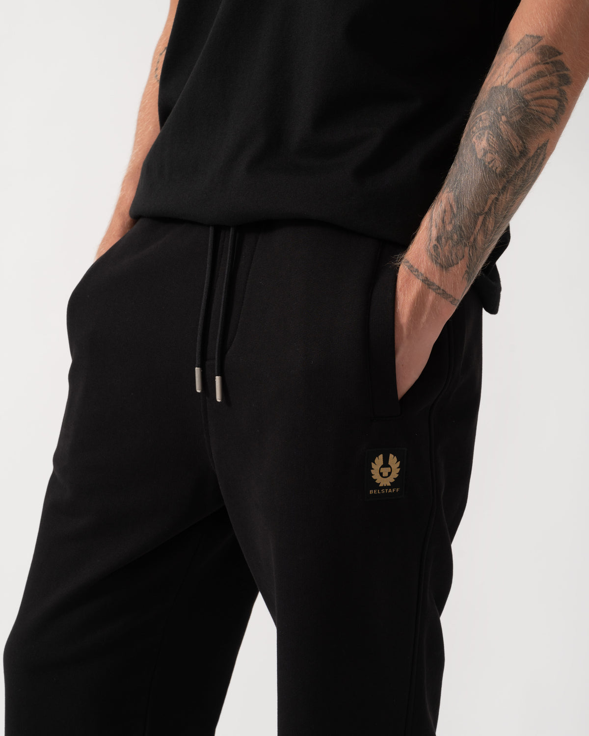 Detail on the Belstaff Mens Logo Sweatpants - Black