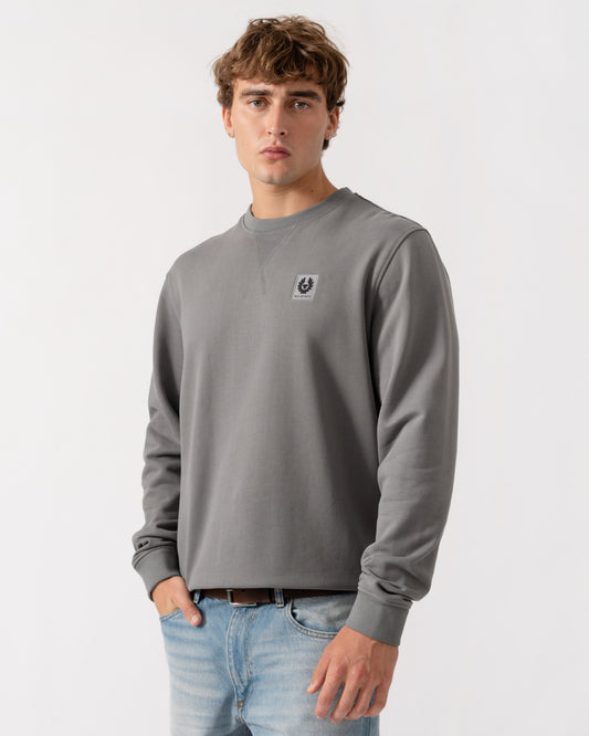 Man wearing Belstaff Mens Logo Sweatshirt - Atlantic Grey