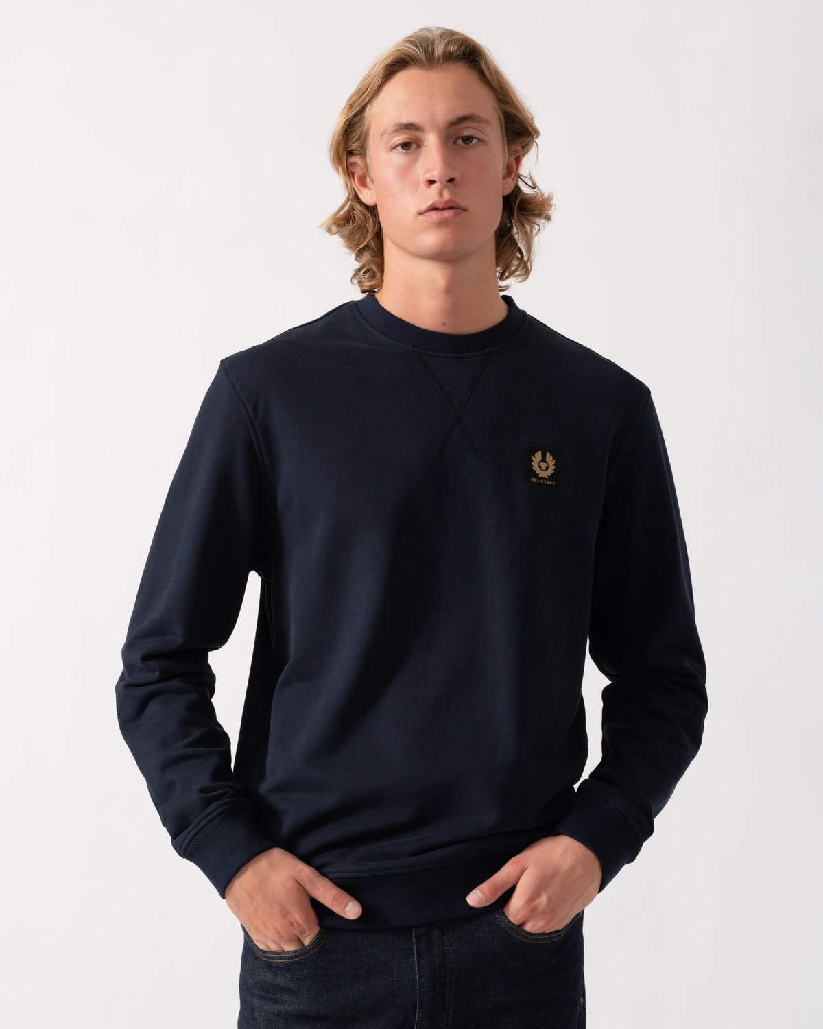 Front of the Belstaff Mens Logo Sweatshirt - Dark Ink