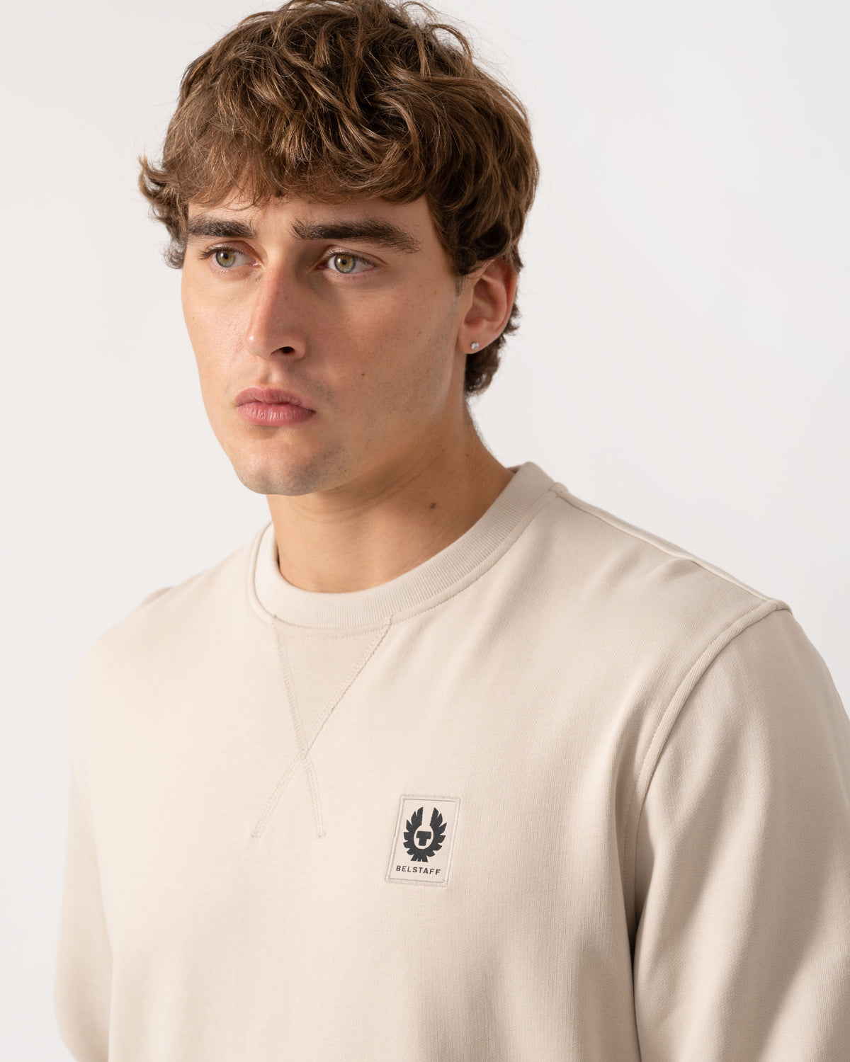 Close up of Belstaff Mens Logo Sweatshirt - Pale Stone