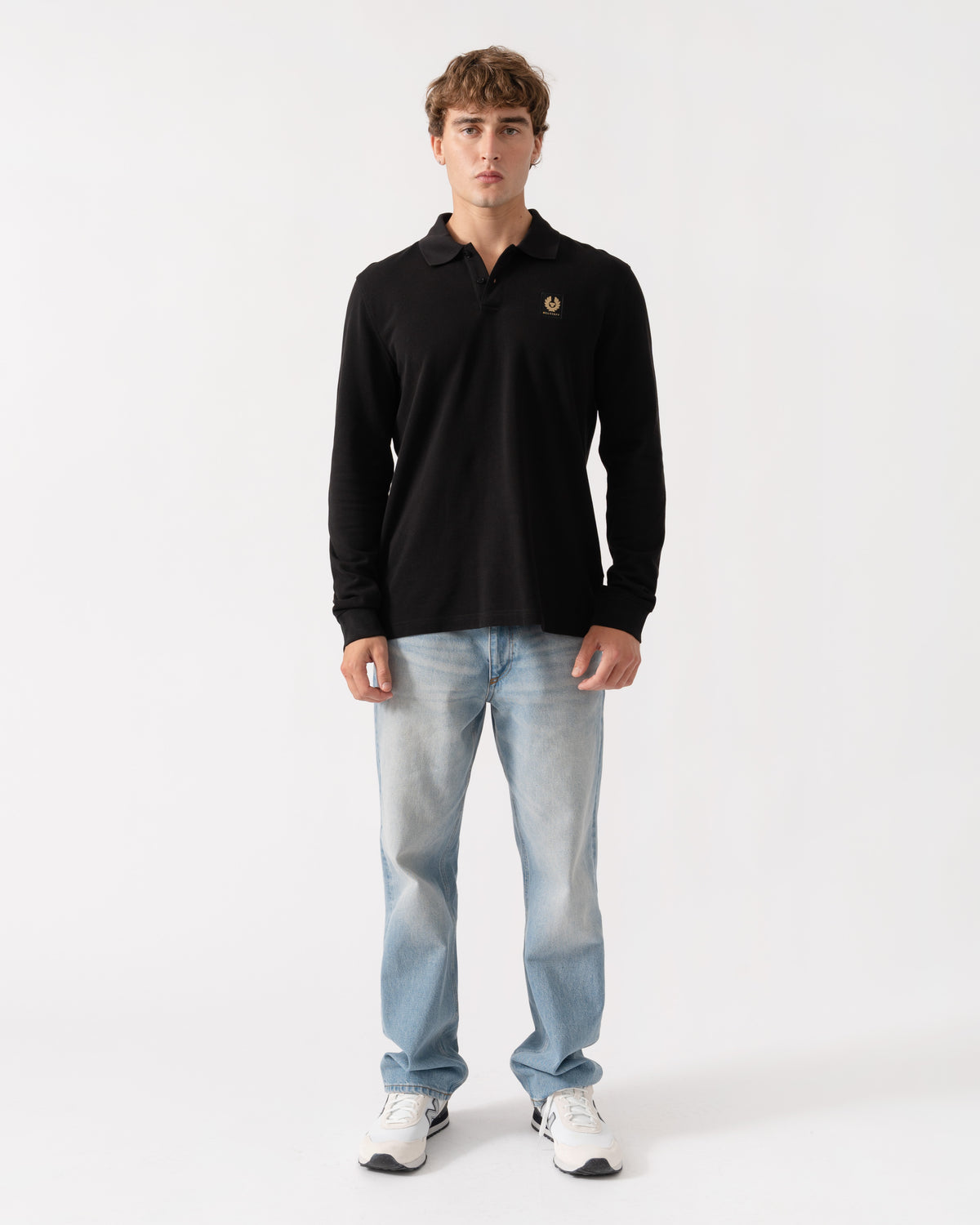 Outfit shot of Belstaff Mens Long Sleeved Logo Polo - Black