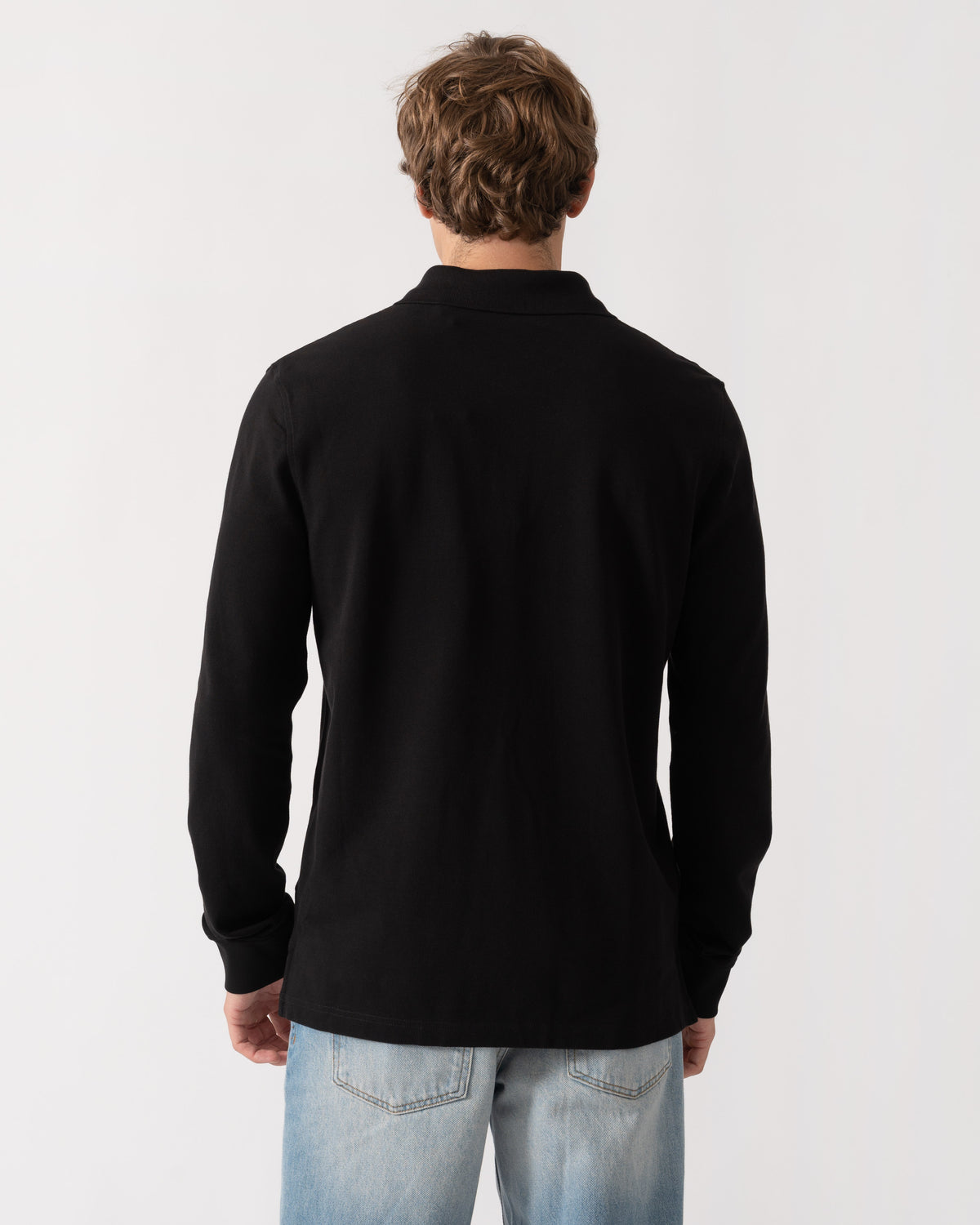 Back of Belstaff Mens Long Sleeved Logo Polo - Black