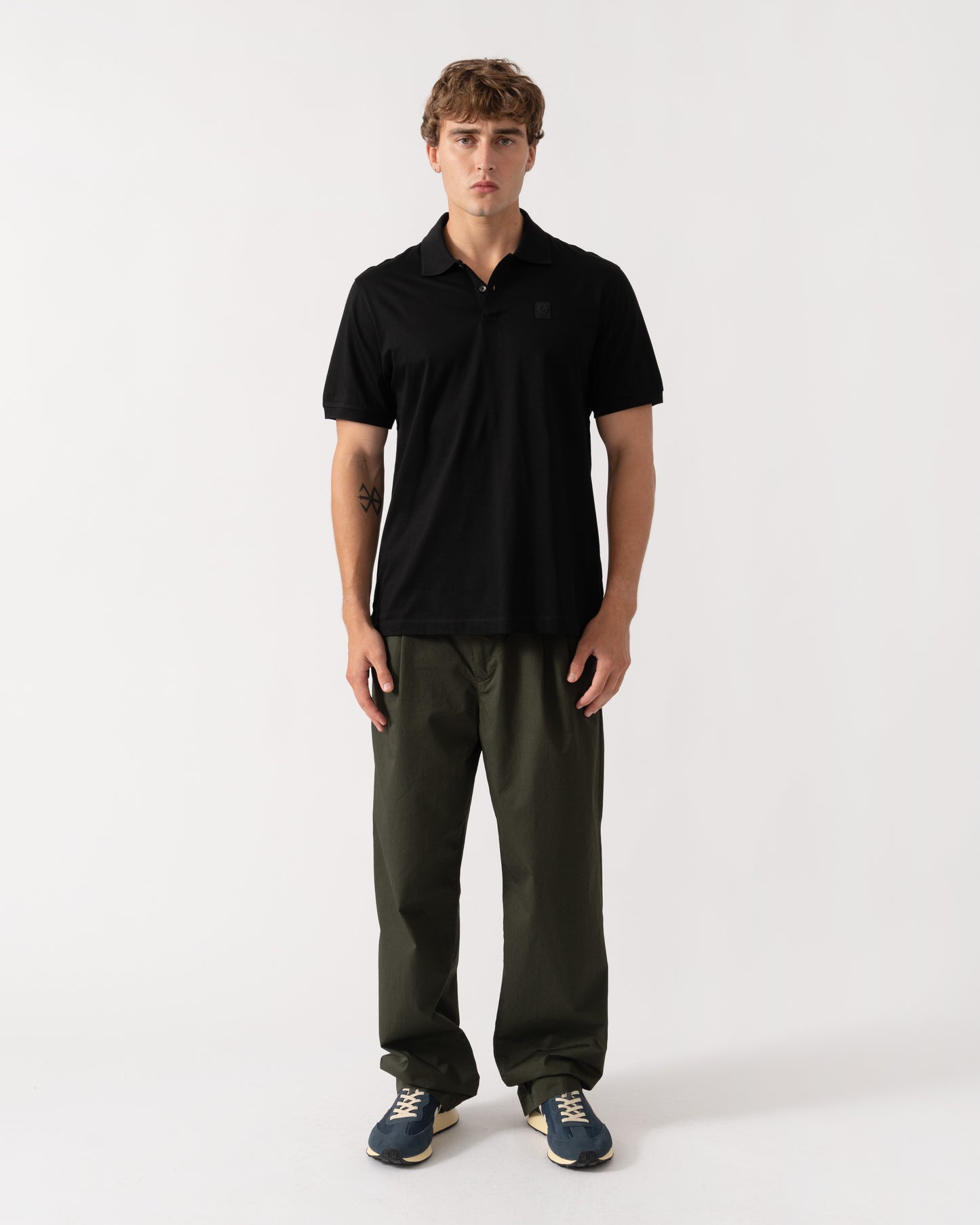 Outfit shot of Belstaff Mens Steel Polo Shirt - Black
