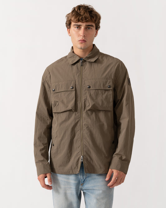 Man wearing Belstaff Mens Tourer Overshirt - Khaki Green