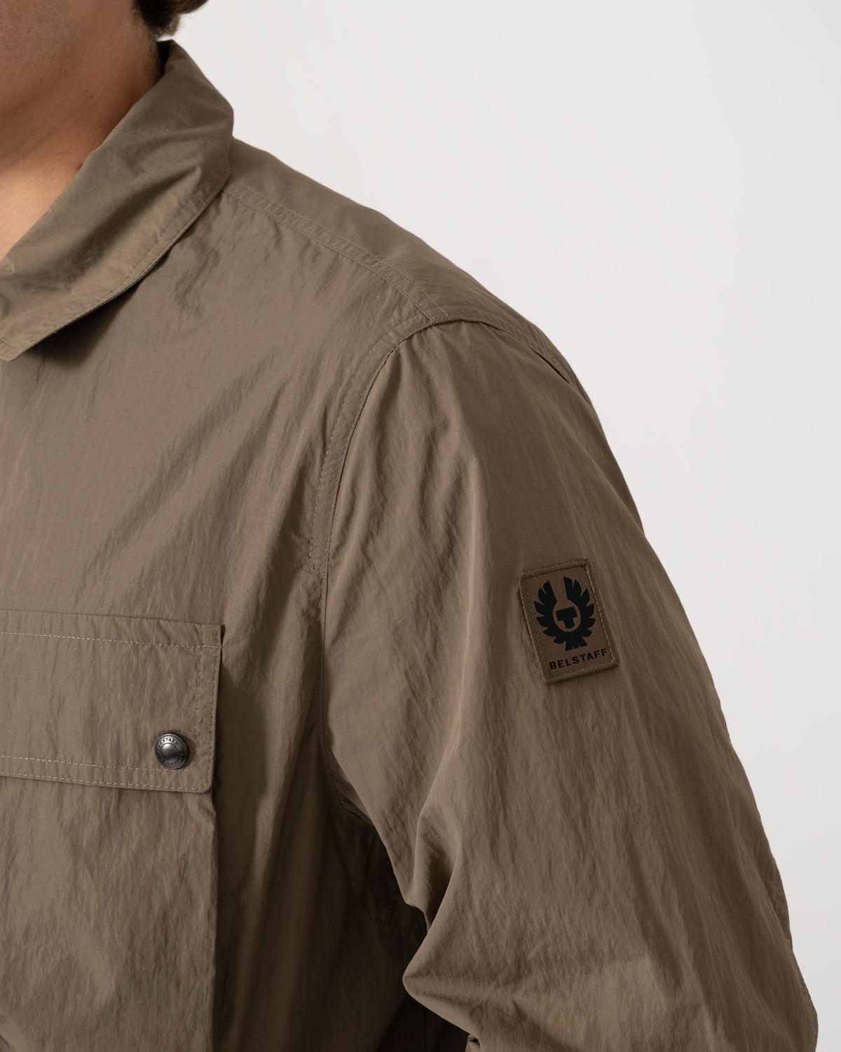 Close up of Belstaff Mens Tourer Overshirt - Khaki Green