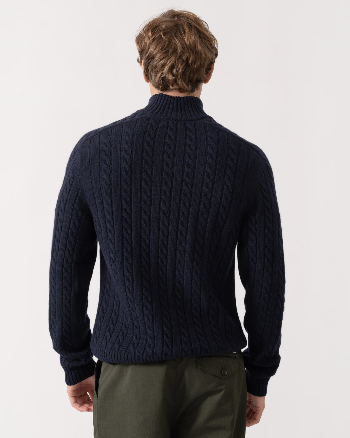 Back of Belstaff Mens Westport Quarter Zip Cable Knit Jumper - Dark Ink