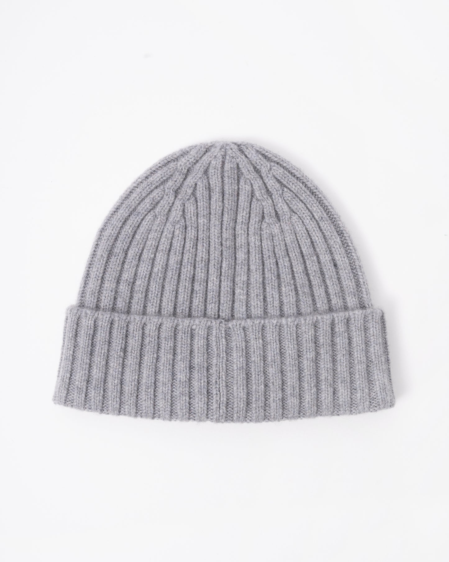 Gray knit beanie on a white background
