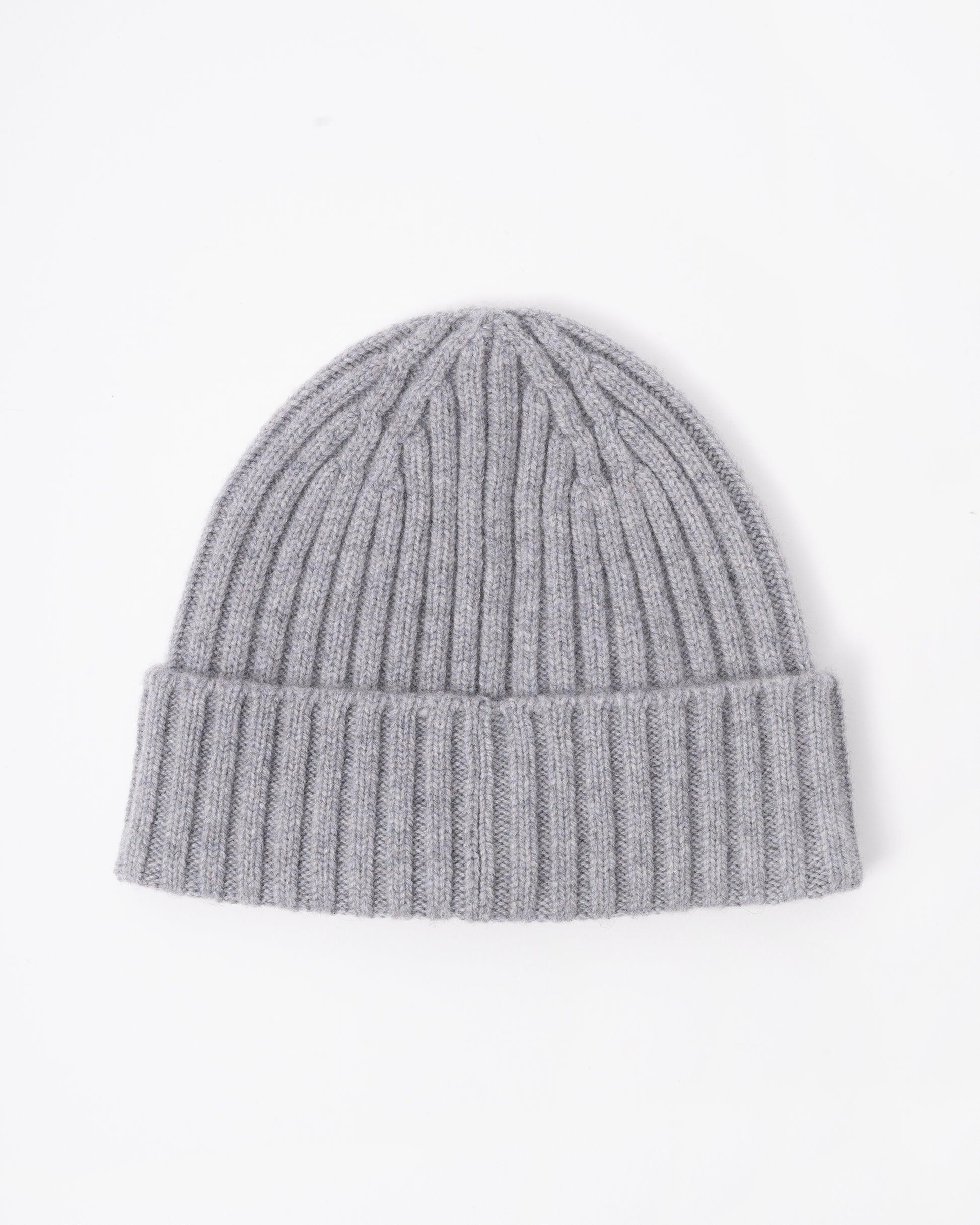 Gray knit beanie on a white background