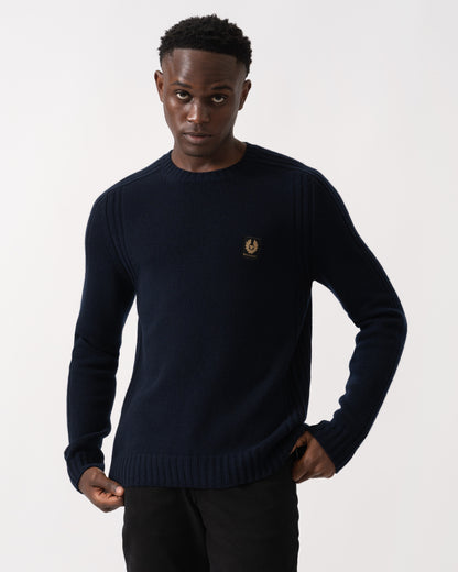 Belstaff Watch Mens Crew Neck Jumper With Logo Patch - Dark Ink