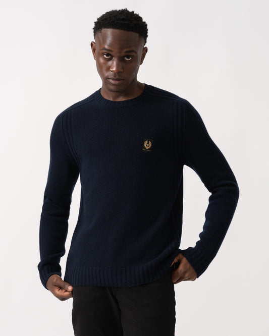 Belstaff Watch Mens Crew Neck Jumper With Logo Patch - Dark Ink
