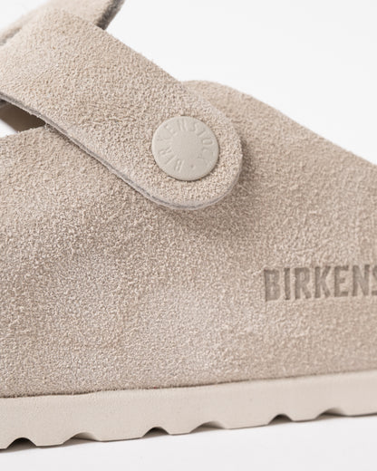 close up of Birkenstock Boston Suede Leather Womens Clogs in Oyster