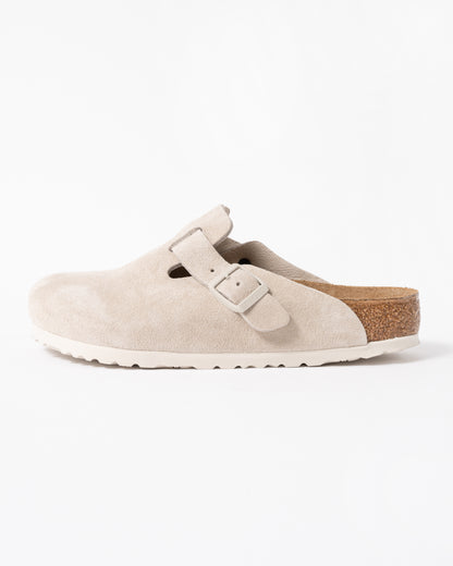 side of Birkenstock Boston Suede Leather Womens Clogs in Oyster