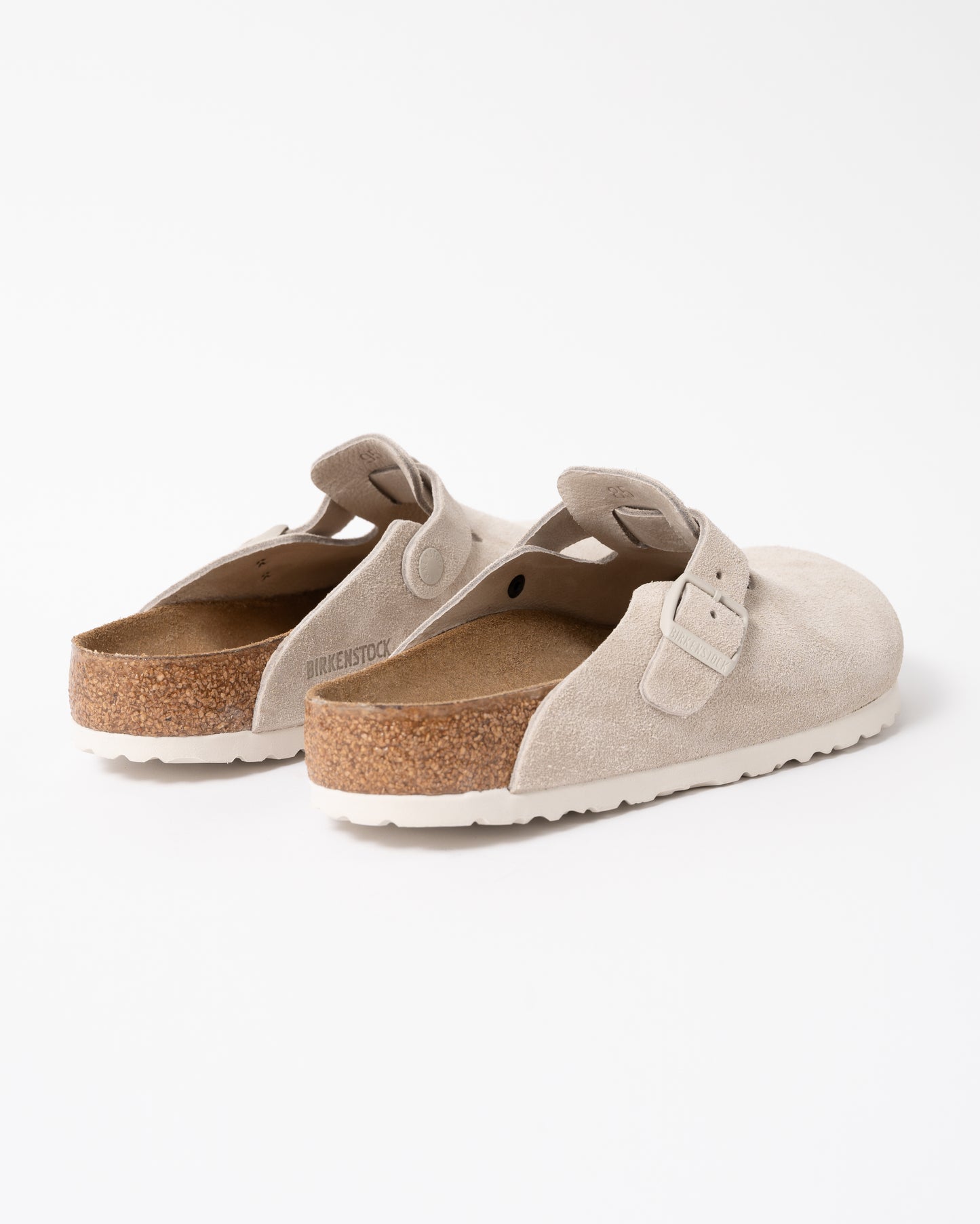 back of Birkenstock Boston Suede Leather Womens Clogs in Oyster