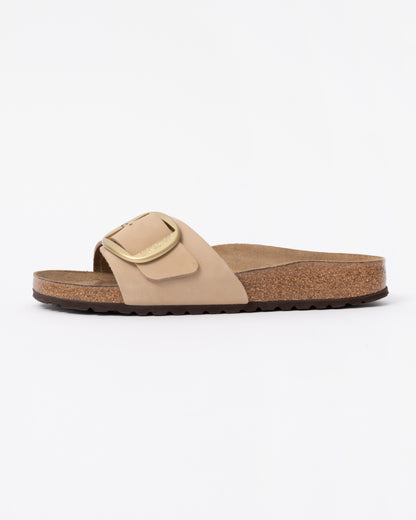 profile of Birkenstock Madrid Big Buckle Womens Nubuck Leather Sandals in Sandcastle