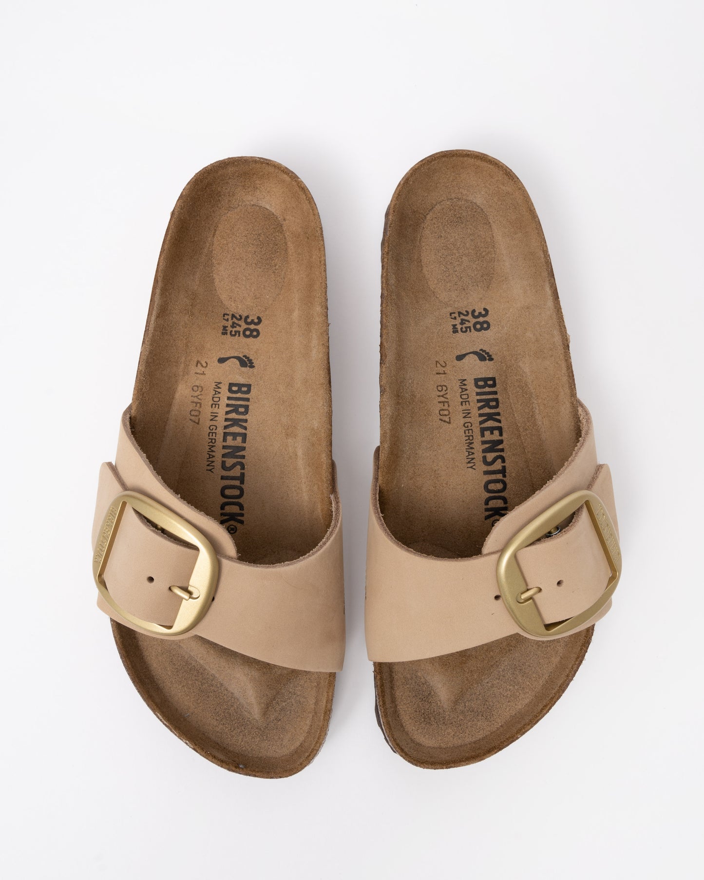 top view of Birkenstock Madrid Big Buckle Womens Nubuck Leather Sandals in Sandcastle