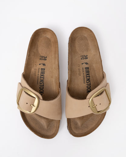 top view of Birkenstock Madrid Big Buckle Womens Nubuck Leather Sandals in Sandcastle