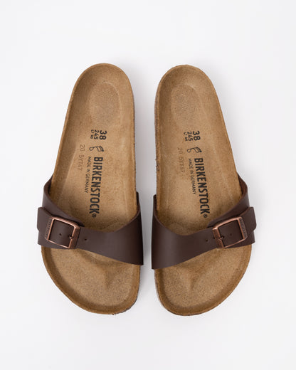 top view of Birkenstock Madrid Birko-Flor Womens Sandals in Dark Brown