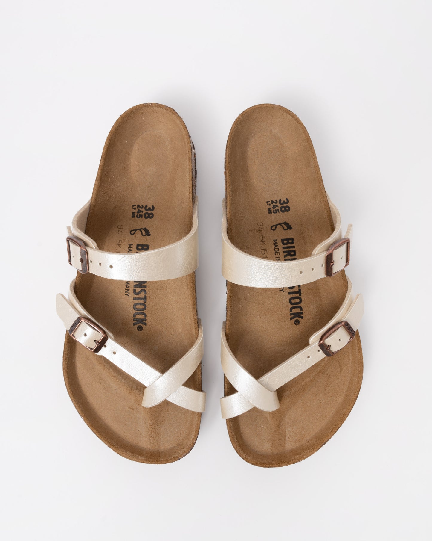 top view of Birkenstock Mayari Birko Flor Womens Sandals in Graceful Pearl White