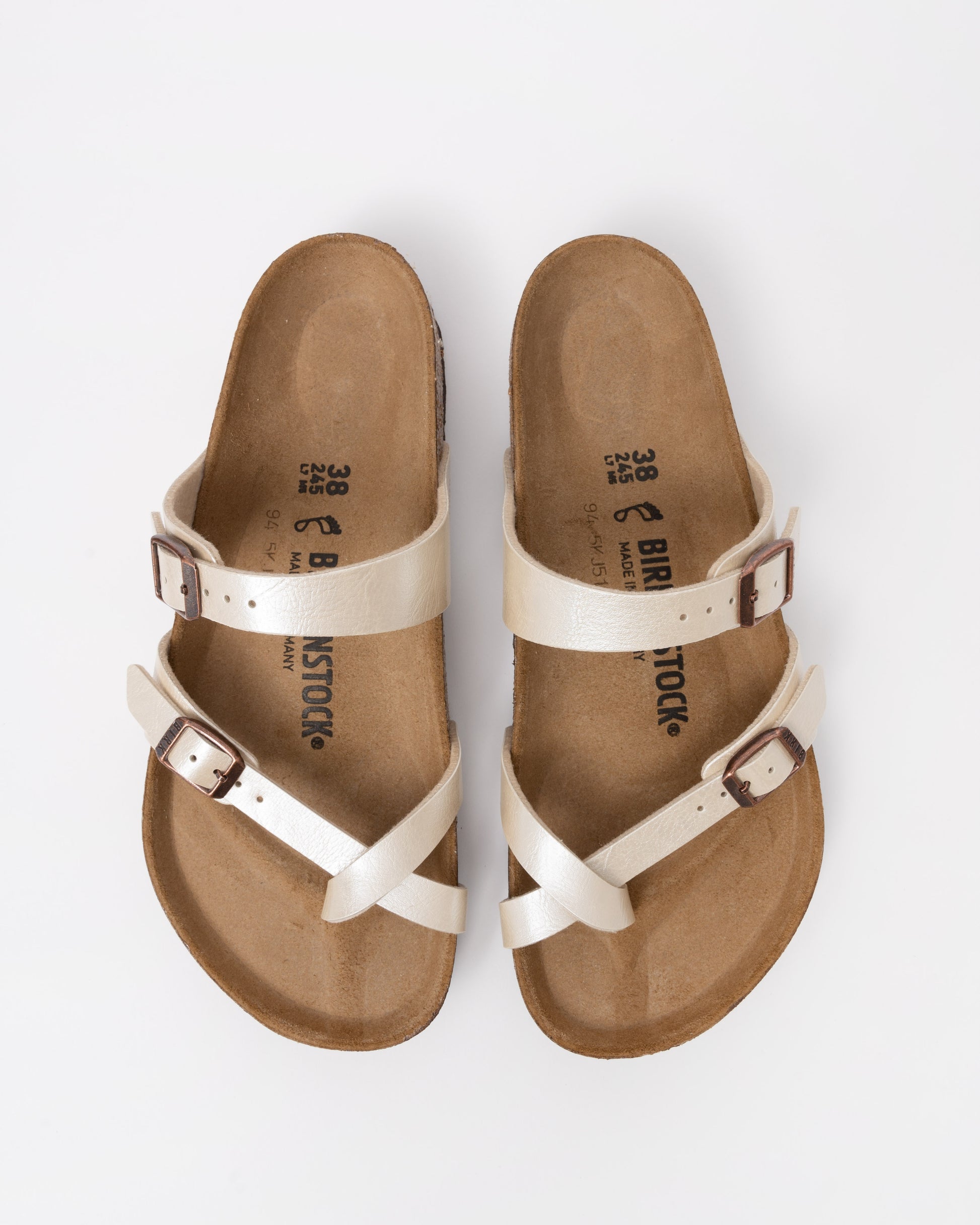 top view of Birkenstock Mayari Birko Flor Womens Sandals in Graceful Pearl White