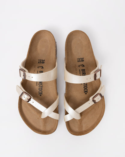top view of Birkenstock Mayari Birko Flor Womens Sandals in Graceful Pearl White