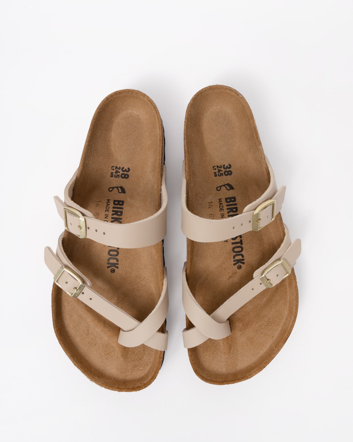 top view of Birkenstock Mayari Birko Flor Womens Sandals in Sandcastle