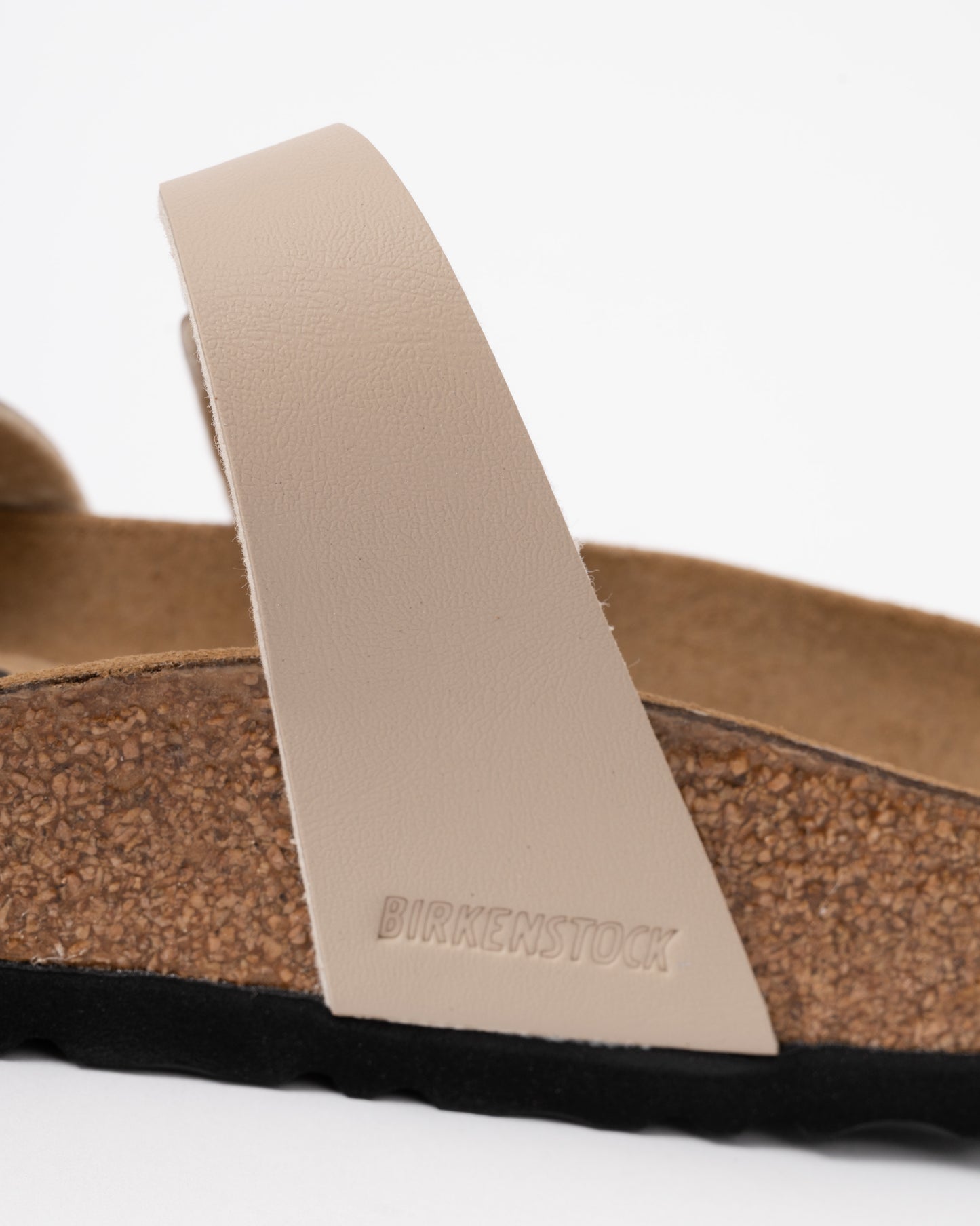 logo detail of Birkenstock Mayari Birko Flor Womens Sandals in Sandcastle