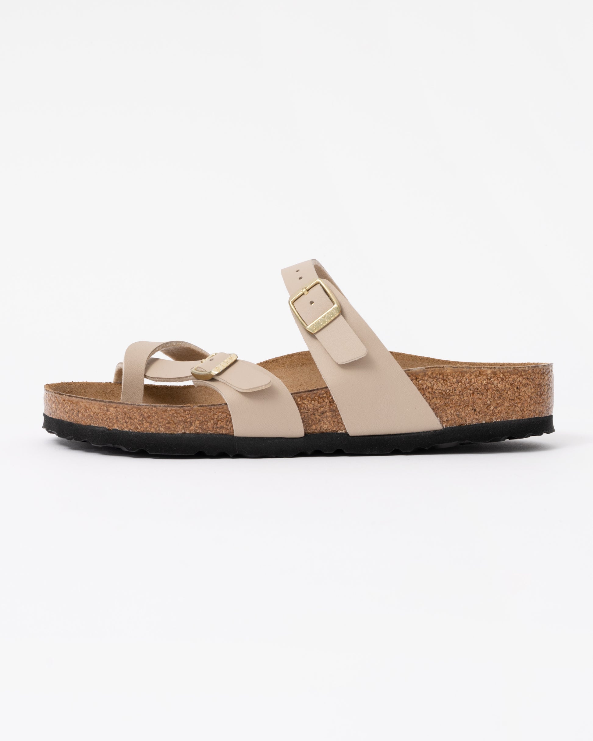 side view of Birkenstock Mayari Birko Flor Womens Sandals in Sandcastle