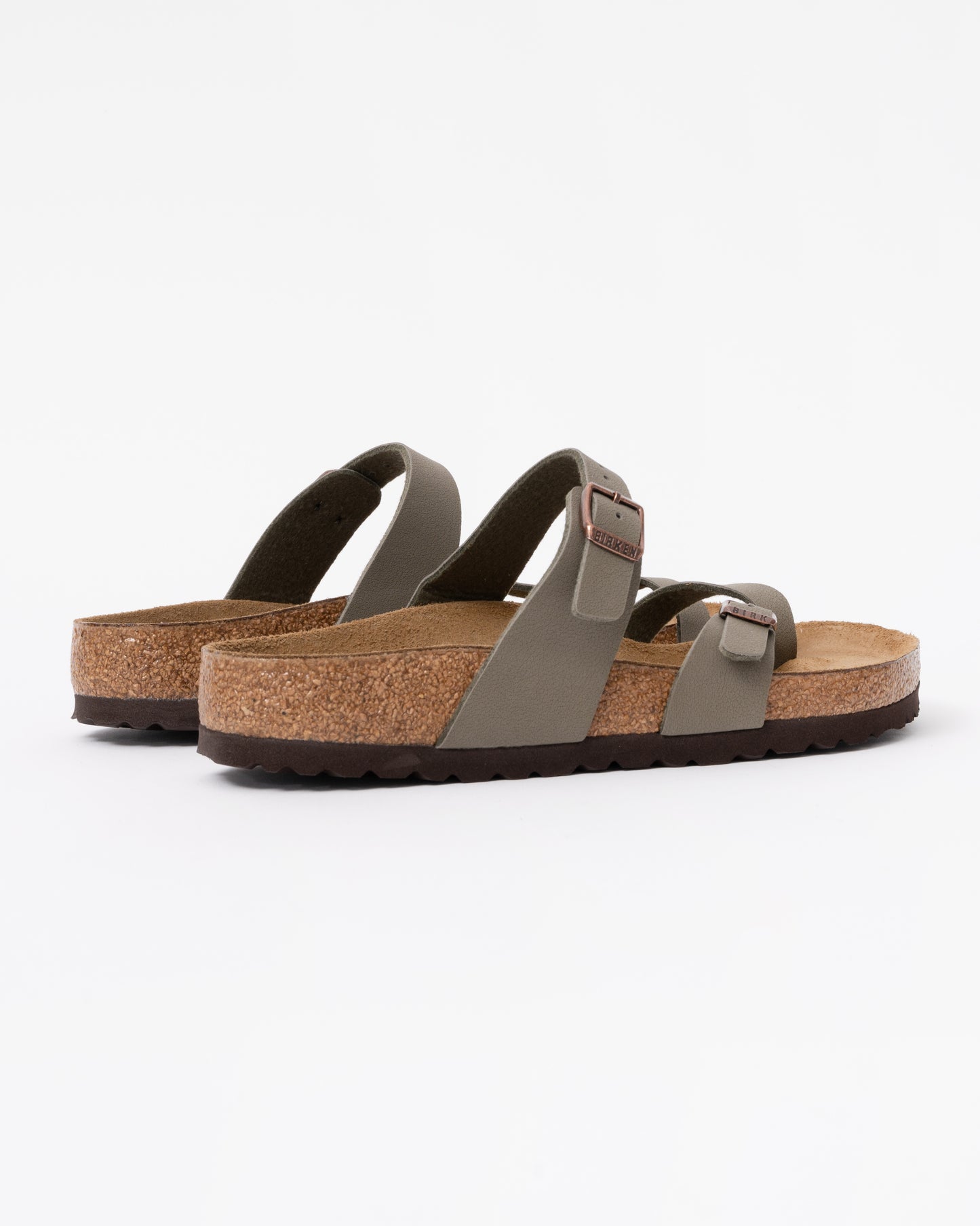 back of Birkenstock Mayari Birko Flor Womens Sandals in Stone