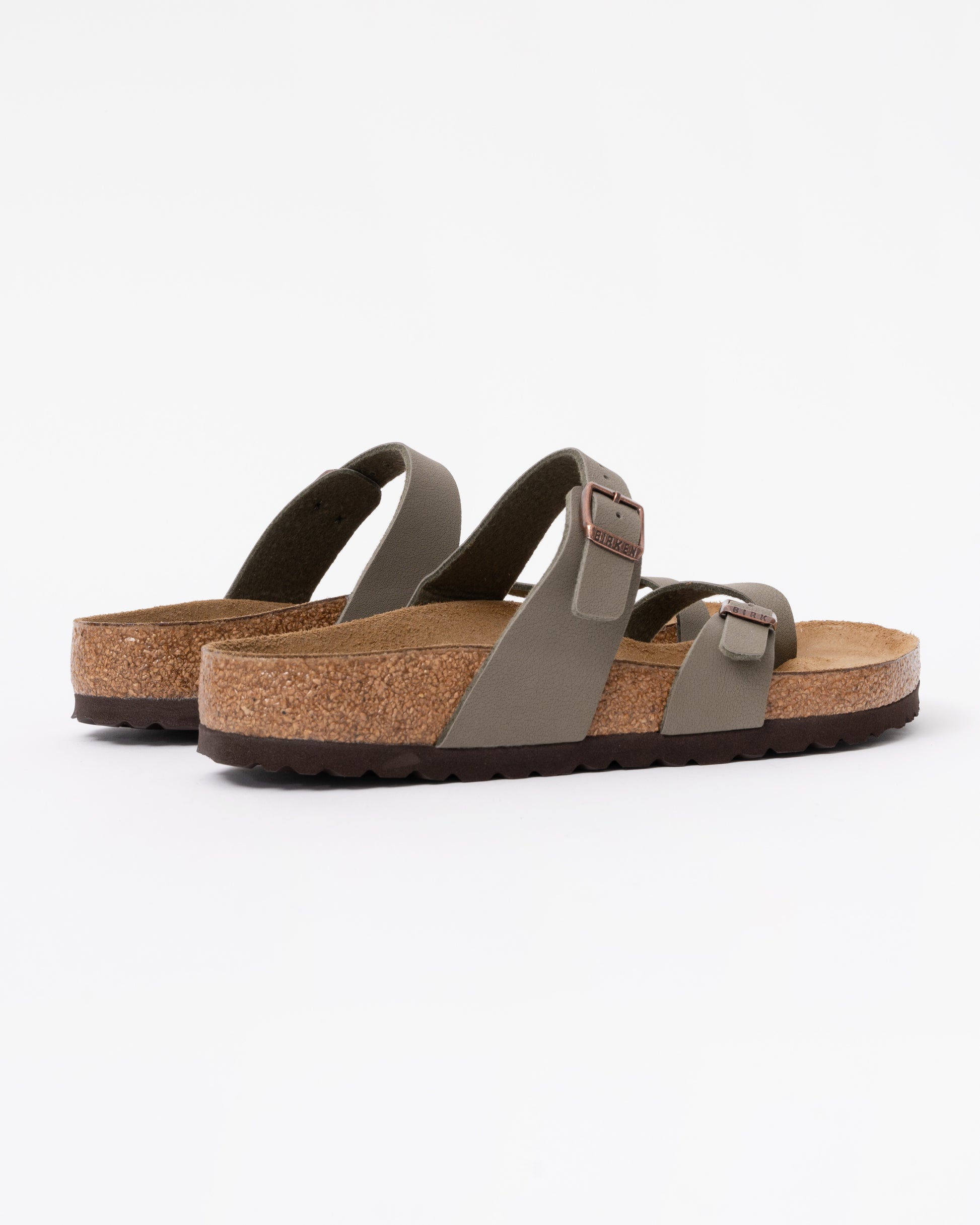 back of Birkenstock Mayari Birko Flor Womens Sandals in Stone