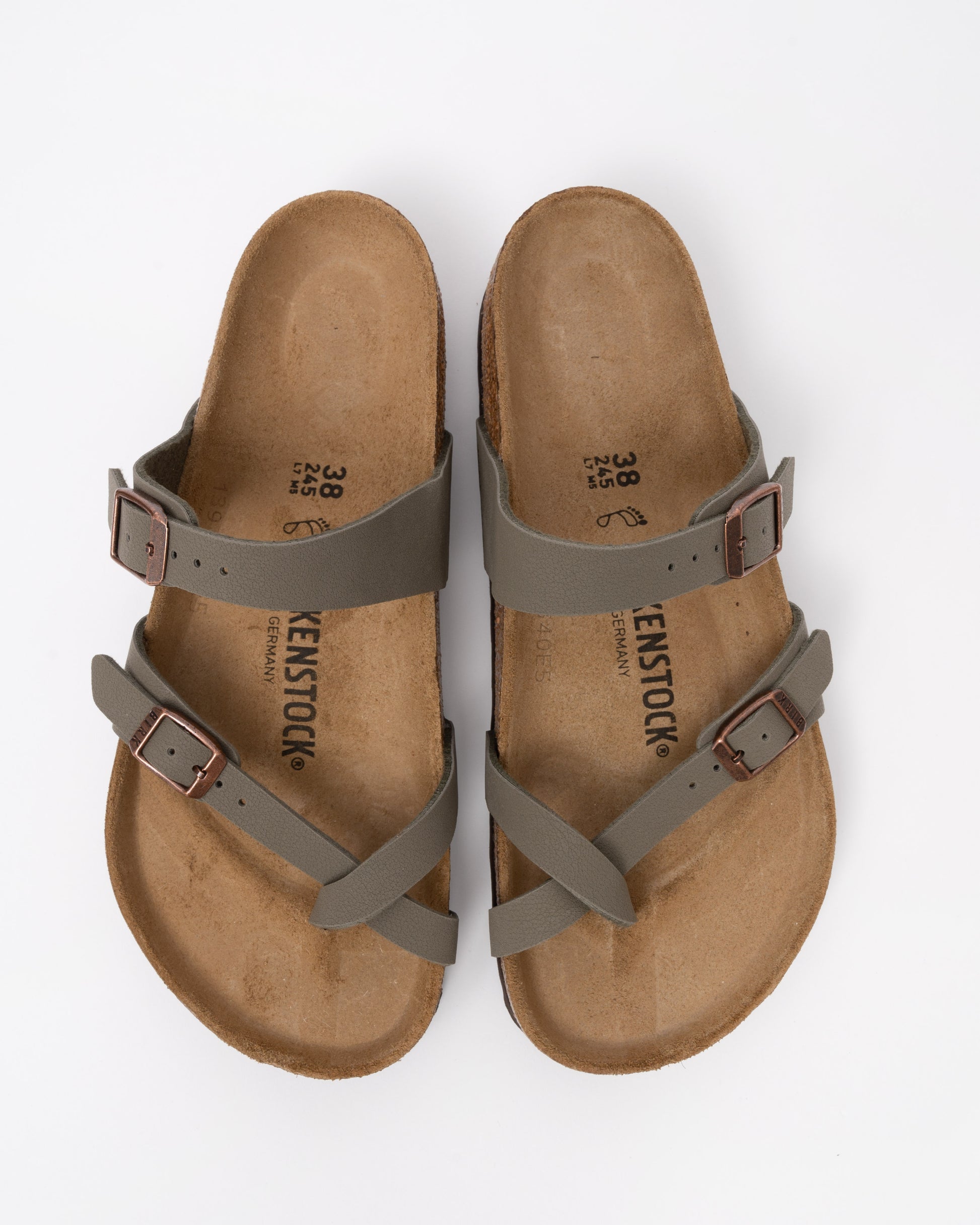 top view of Birkenstock Mayari Birko Flor Womens Sandals in Stone