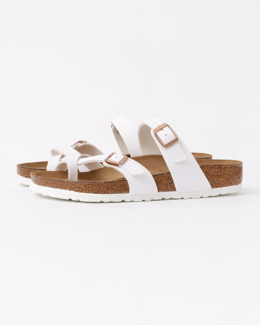 a pair of Birkenstock Mayari Birko Flor Womens Sandals in White