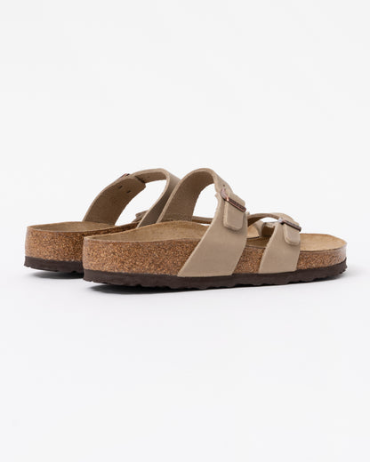 back of Birkenstock Mayari Oiled Nubuck Womens Sandals in Tobacco Brown