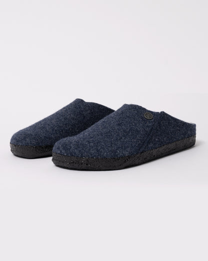 Studio photograph showing Birkenstock Zermatt Shearling FE Womens Clogs  Dark Bluen