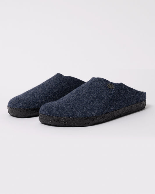 Studio photograph showing Birkenstock Zermatt Shearling FE Womens Clogs  Dark Bluen