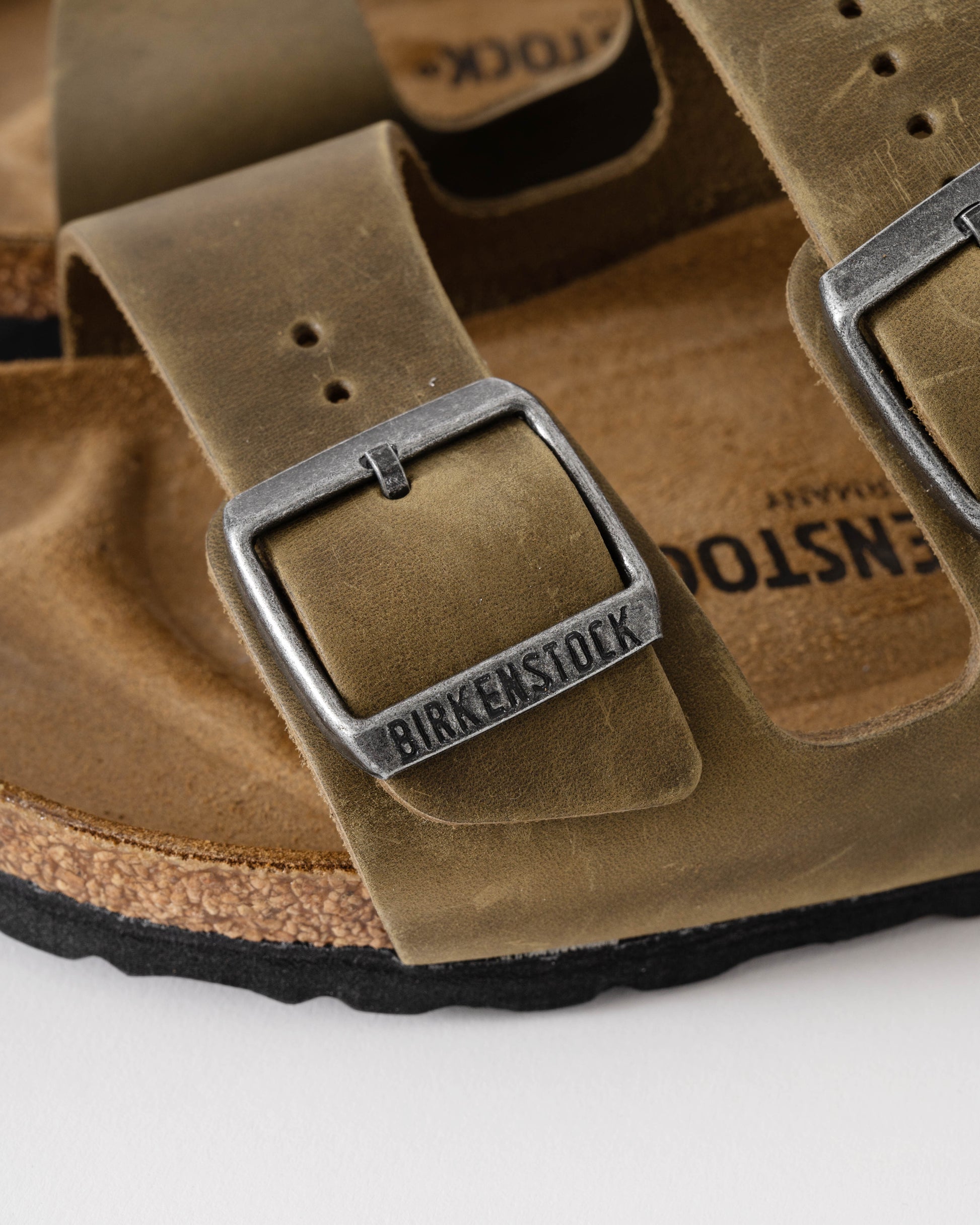 Birkenstock Arizona Oiled Natural Leather Womens Sandals - Faded Khaki - CHO - Designer Womens Sandals