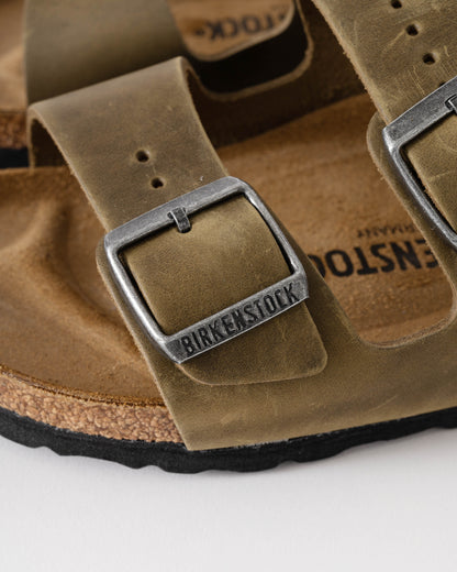 Birkenstock Arizona Oiled Natural Leather Womens Sandals - Faded Khaki - CHO - Designer Womens Sandals