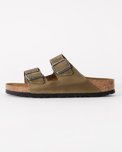 Birkenstock Arizona Oiled Natural Leather Womens Sandals - Faded Khaki - CHO - Designer Womens Sandals