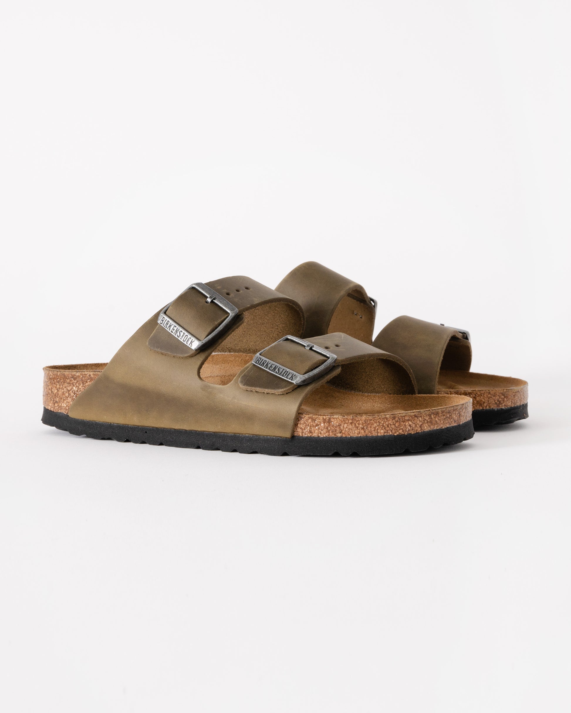 Birkenstock Arizona Oiled Natural Leather Womens Sandals - Faded Khaki - CHO - Designer Womens Sandals