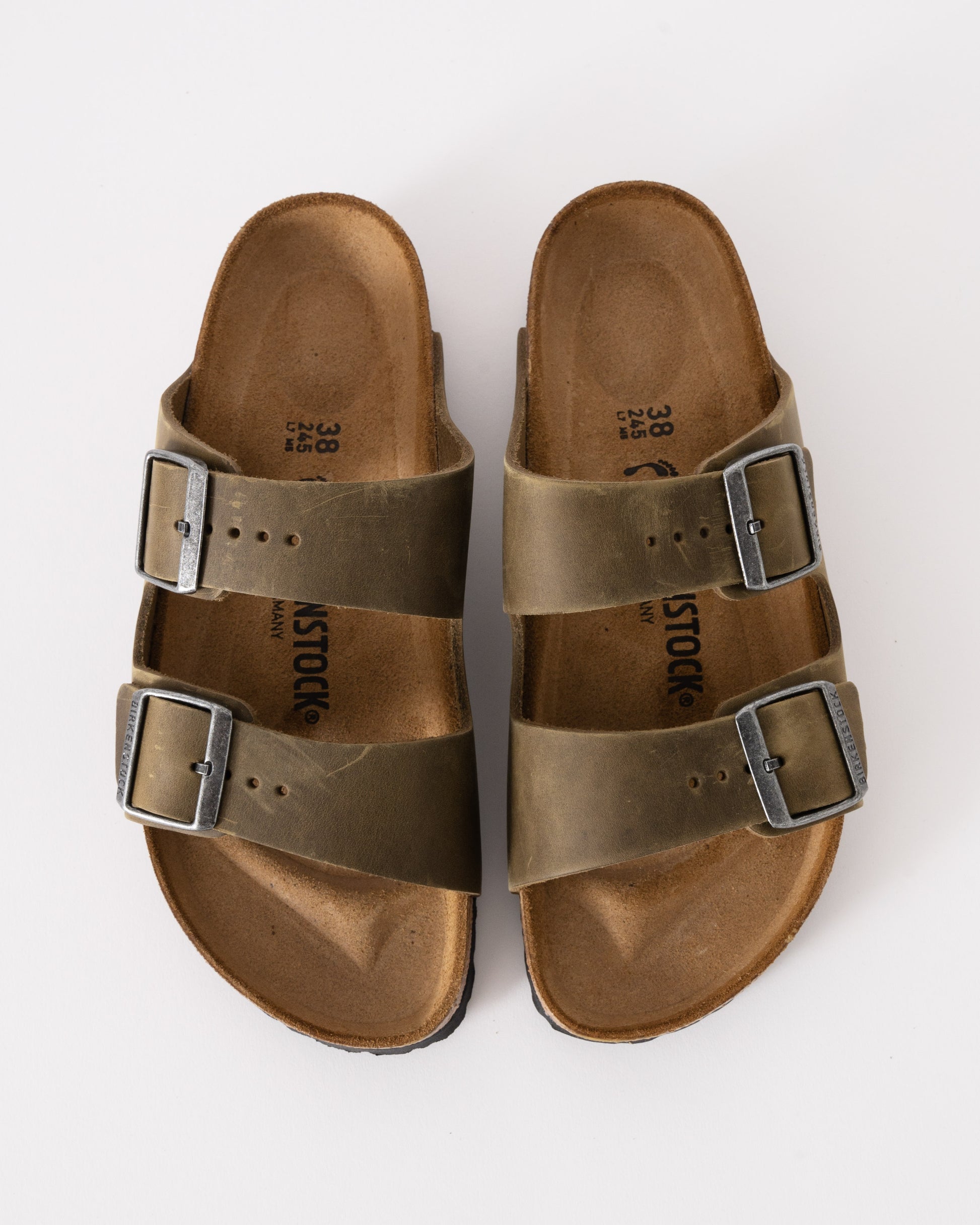 Birkenstock Arizona Oiled Natural Leather Womens Sandals - Faded Khaki - CHO - Designer Womens Sandals